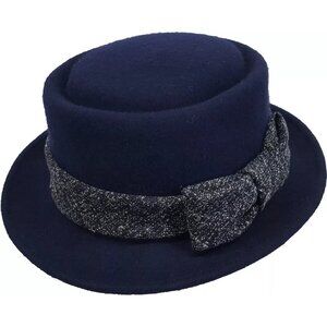 Wool felt pork pie-shaped hat packable adjustable fedora trilby hat  Navy